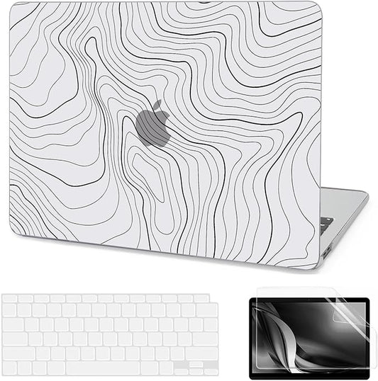 AKIT Compatible with MacBook Air 13 Inch Case M1 2022 2020 2019 2018 A2337 A2179 A1932, Unique Pattern Hard Shell Laptop Case+Screen Protector+Keyboard Cover for MacBook Air 13.3 Inch, Contour Line