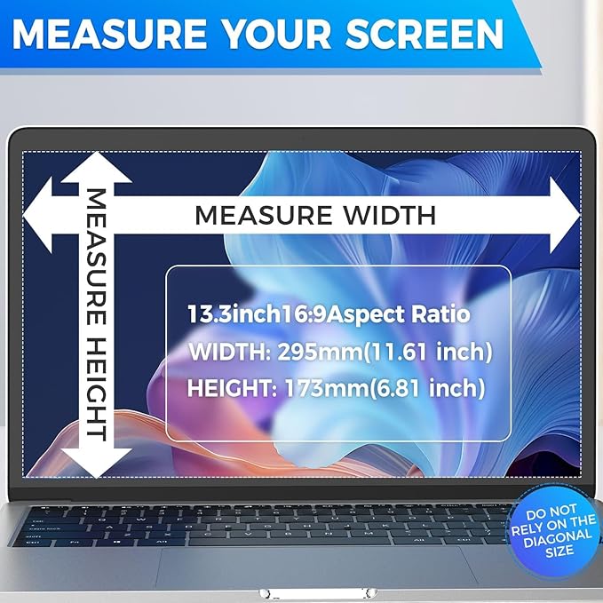 2Pack Magnetic Laptop Privacy Screen Filter 13.3 inch for 16:9 Widescreen Computer Monitor, Removable Anti Blue Light Privacy Shield, Anti-Glare Protector