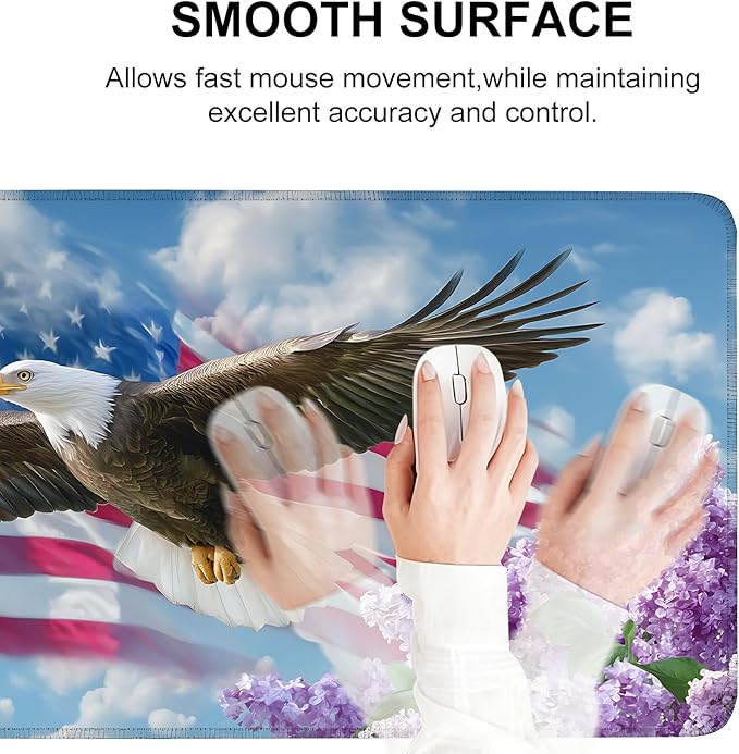 Mouse Pad, Large Anti-Slip with Stitched Edges Desk Mat Desktop Laptop Computer Desk Keyboard Mat,Table Protector Blotter Mat (Flowers and Eagles, 35.4" x 15.7")