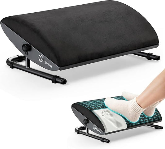 Under Desk Foot Rest – Adjustable Ergonomic Foot Rest with Steel Frame & Memory Foam Cushion, Soft Velour Finish for Superior Comfort, Designed to Improve Posture & Relieve Leg Pressure | ErgoNest™
