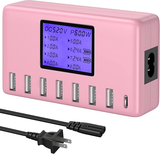 USB Charger, slitinto 60W 12A 8-Port USB Charging Station Multi Port USB Hub Charger Compact Size LCD Display Compatible with iPhone iPad Samsung Kindle Tablet Bluetooth Earbuds and More