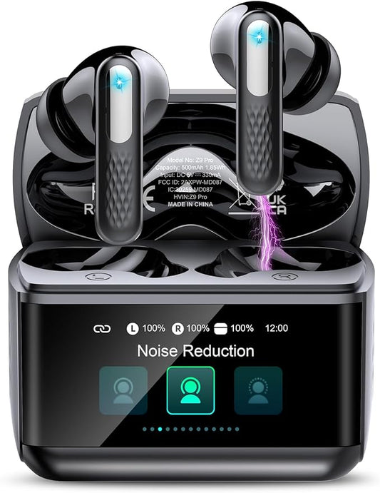 Wireless Earbuds with Touch Screen, Bluetooth 5.4 Headphones, ANC/ENC Noise Cancelling, 48H HiFi Stereo Bluetooth Ear Buds with 5 EQ Modes, Transparency Mode, IPX7 Earphones, Black