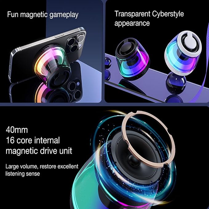 Two Magnetic Bluetooth Speaker,Wireless Induction Bluetooth Speaker,Mini Portable Cell Phone Stand for iPhone, Lanyard & RGB Night Light,or Home,Outdoors,Pool,Gift