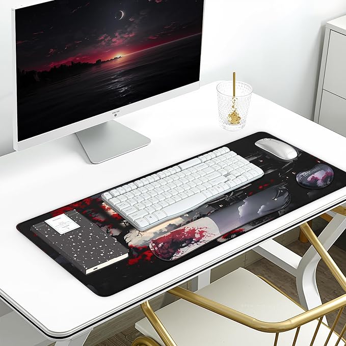 3-in-1 Large Gaming Mouse Pad Set, Anime Mouse Pad with Wrist Rest, Large Mousepads for Keyboard and Mouse with Non-Slip Rubber Base,Suitable for Office,Home,31.5 x 11.8 Inch