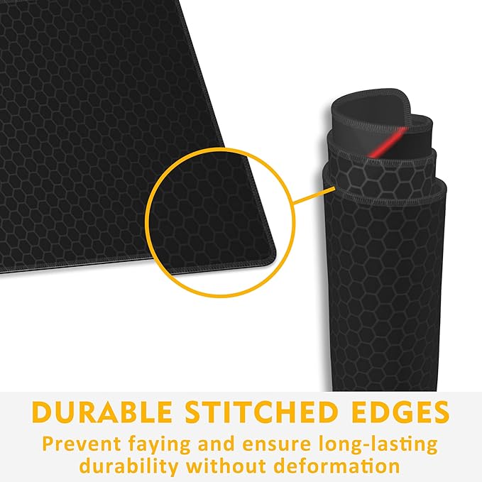 Gaming Desk Pad, Black Red Honeycomb Technology, 31.5"X15.7" Extended Mat with Stitched Edge Non-Slip Base for Office, Keyboard, Laptop