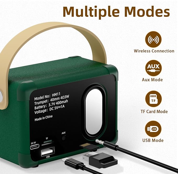 Vintage Retro Bluetooth Speaker Old Vintage Decor Birthday Gifts for Men Old School Mini Portable Wireless Speaker for Office,Room,Desk Accessories,Indoor,Outdoor Retro Gifts for Teen,Friends (Green)