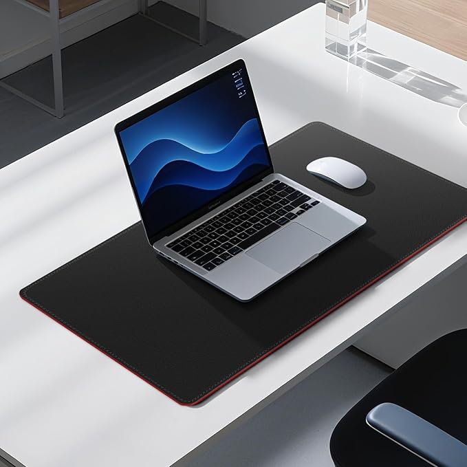 Dual Sided Leather Desk Mat - Waterproof Desk Pad - Ideal for Large Mouse Pad and Desk Mats on Top of Desks (Black, 25"*13")