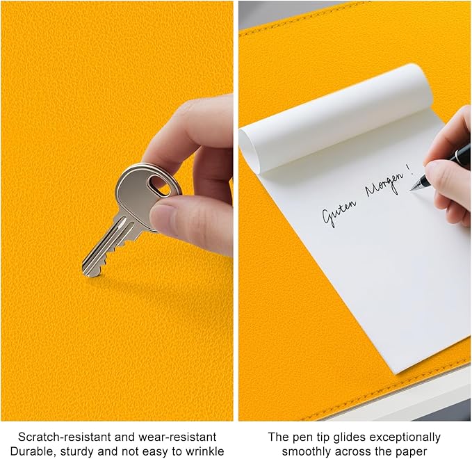 Dual Sided Leather Desk Mat - Waterproof Desk Pad - Ideal for Large Mouse Pad and Desk Mats on Top of Desks (Yellow, 25"*13")