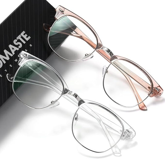 Blue Light Blocking Glasses Vintage Half Frame UV Clear Lens Anti Eyestrain Computer Gaming Glasses for Women Men