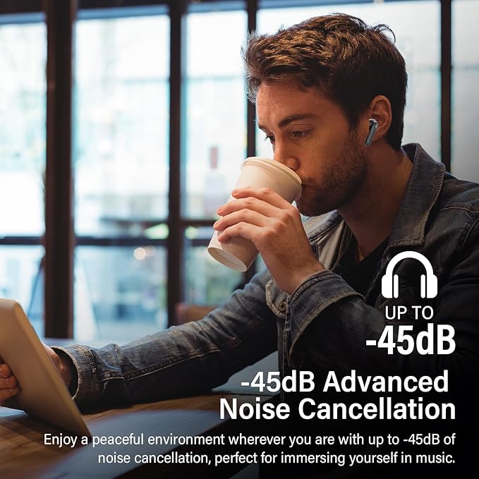 Hybrid Active Noise Canceling Wireless Earbuds, 6 Mics ENC Clear Call Ear Buds, Hi-Res Audio Deep Bass Bluetooth 5.4 Headphones, 48H Playtime, IP7, 8 EQ Modes, Multipoint Connection