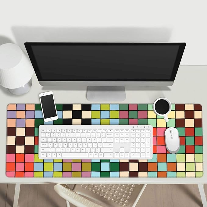 Colorful Checkered Cute Gaming Mouse Pad Desk Mat for Home and Office, Large Mousepad Extended Keyboard Pad Stitched Edge Accessories Decor