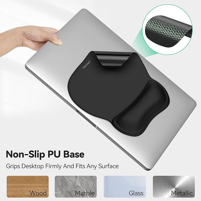 TECKNET 2 Pack Gel Mouse Pad with Wrist Rest, Ergonomic Office Mousepad with Wrist Support - Non-Slip & Smooth Surface Comfortable Desk Accessories Mat for Office, Gaming and Study - Charcoal Black