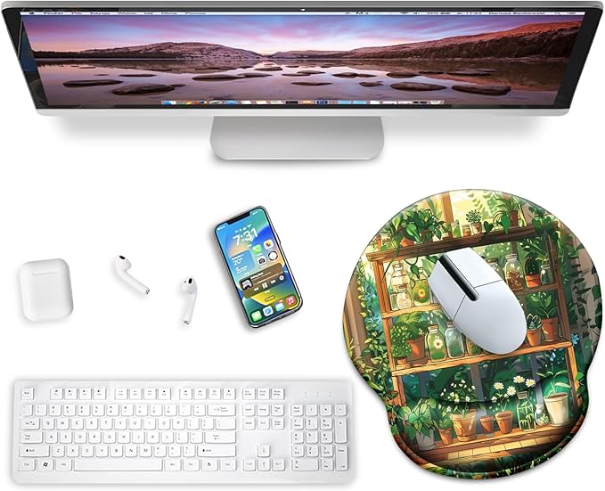 Mouse Pad with Wrist Rest, Ergonomic Mouse Pads Wrist Support for Desk, Green Potted Plant Gaming Mousepad for Wireless Mouse Laptop Computer Work Home Desk Accessories Office Supplies Desktop Decor