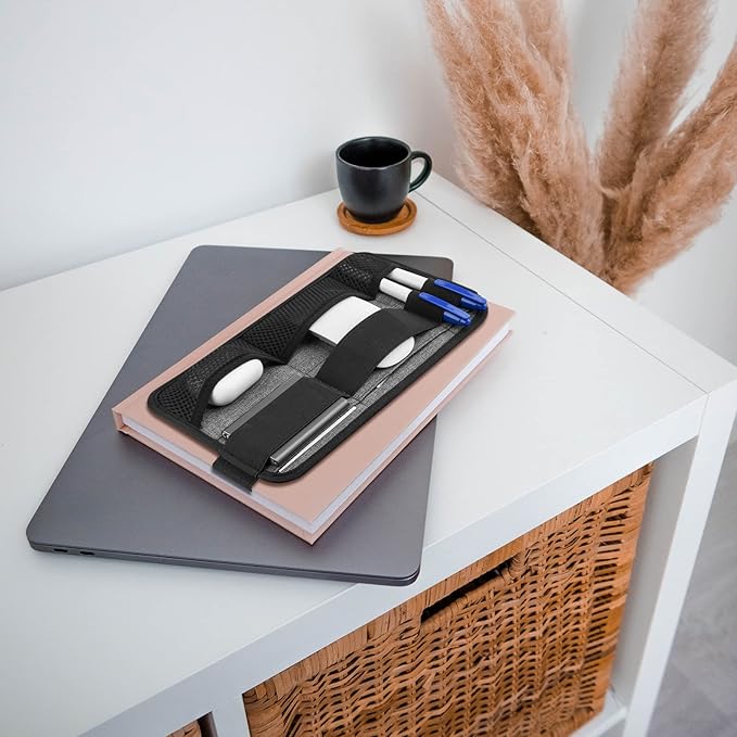Portable Tech Organizer Attachable to Laptop for Electronics, Cables, Mouse, Power Bank, USB Adapter, Charger, Cellphone - Gray
