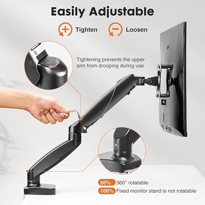 Simple Deluxe Single Monitor Arm, 13" to 32" Adjustable Desk Monitor Stand Mount, Black