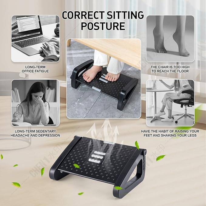Adjustable Foot Rest with Massage Roller, Ergonomic Foot Stool for Office Home Desk, Non-Slip Footrest to Improve Posture & Relieve Leg Fatigue