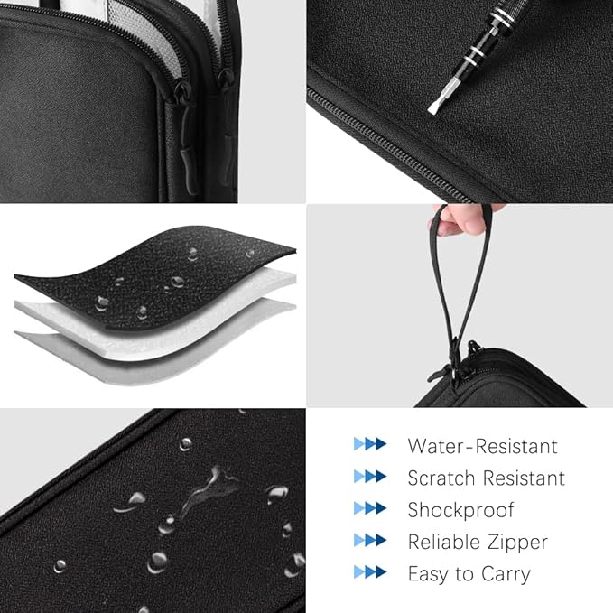 HCFGS Travel Cable Organizer,Electronics Organizer Case Portable Travel Pouch Waterproof Double Layers All-in-One Storage Bag for Cable,Cord,Charger,Phone-Black