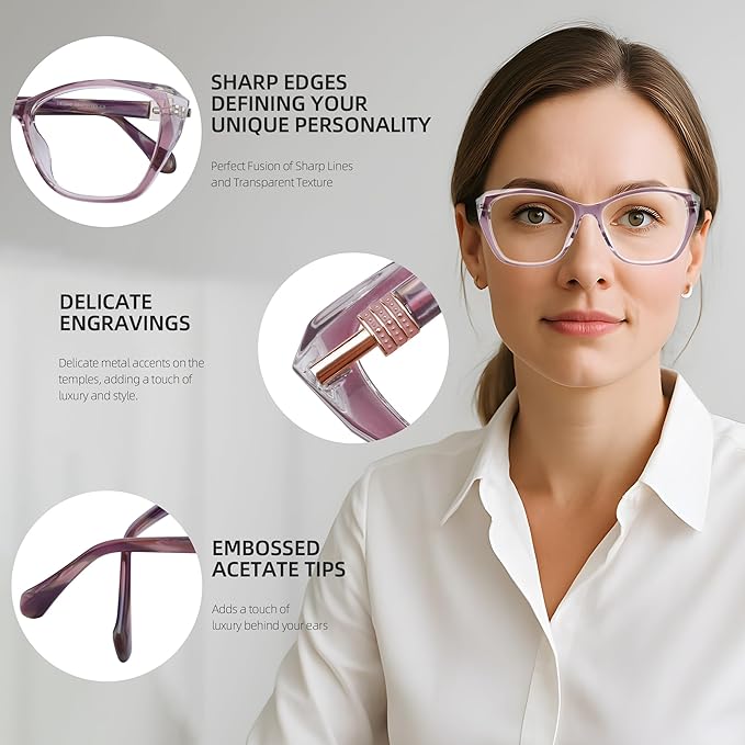 DOERAYM Blue Light Glasses for Woman with Square Decoration,Reading Glasses for office & computer games