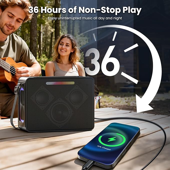 100W Peak Bluetooth Speaker, Loud Wireless Portable Speaker IPX6 Waterproof Outdoor Speaker with LED Lights Powerful Stereo Sound & Deep Bass 36H Playtime, EQ Boombox for Party Camping