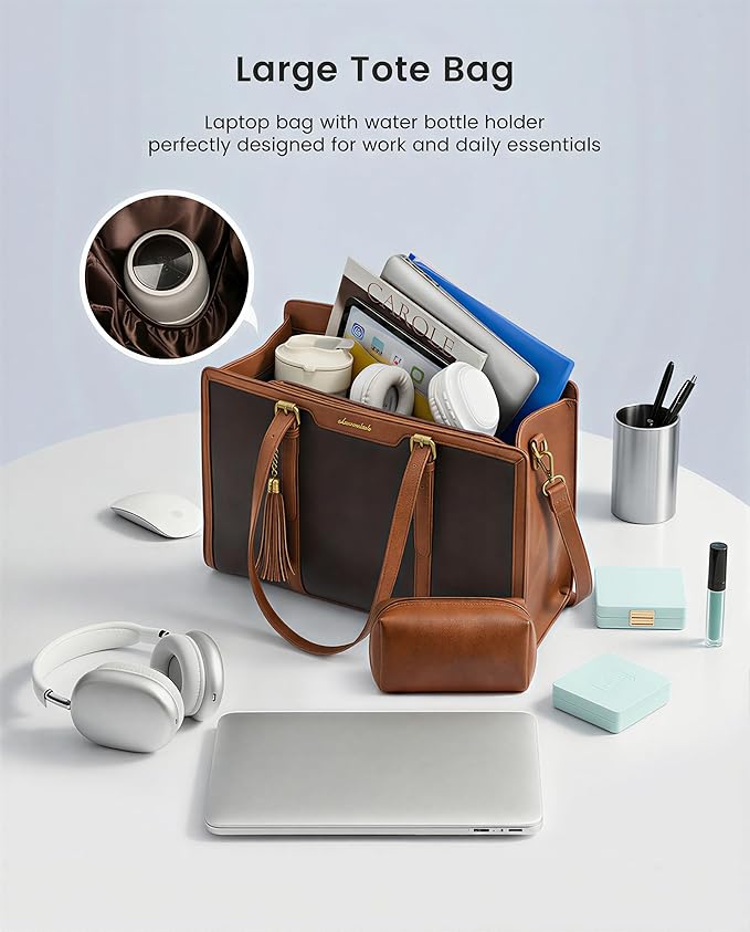 LOVEVOOK Laptop Bag for Women Vintage Leather Work Tote 15.6 inch Large Capacity Computer Bag with Clutch Purse for Teacher,Office,Casual
