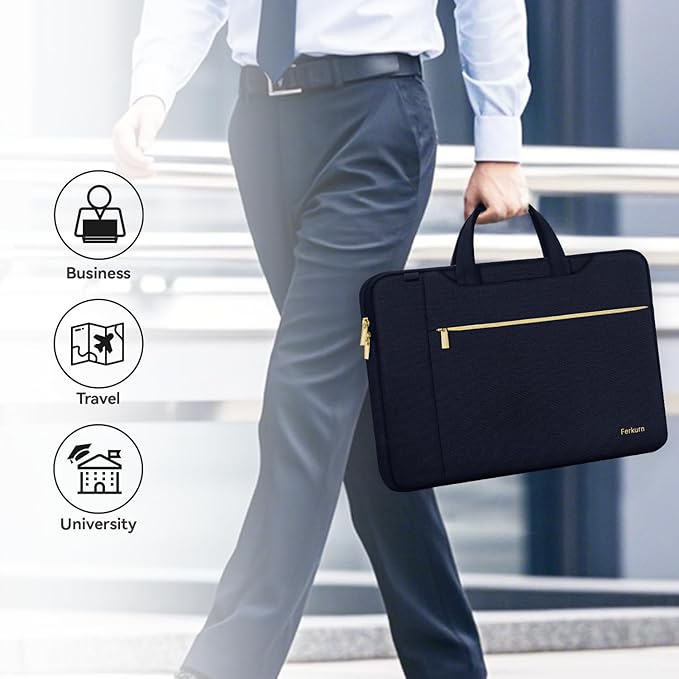 Ferkurn Laptop Case Bag Women Men Computer Sleeve with Shoulder Compatible with HP/Inspiron/Thinkpad/Vivobook/MSI/Surface, 15.6 inch, Deep Indigo