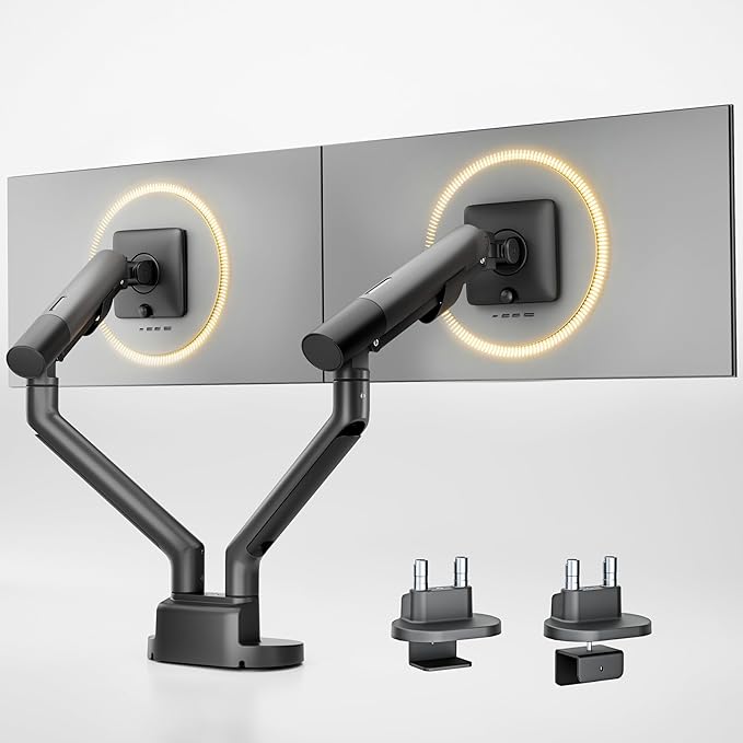monTEK Dual Monitor Stand for 2 Screens 17 to 35 Inch, Heavy Duty Monitor Mount Arm, VESA Mount Desk Stand with C-Clamp/Grommet Base, Holds up to 24.3 lbs Per Arm, VESA 75/100mm, Gray