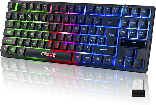 Wireless LED Keyboard, Rechargeable 87 Key RGB LED Backlit Wireless Keyboard, Ergonomic Light up Gaming Keyboard Wireless compatibility with PC PS4 PS5 Xbox One Laptop, Teclado inalámbrico, Black