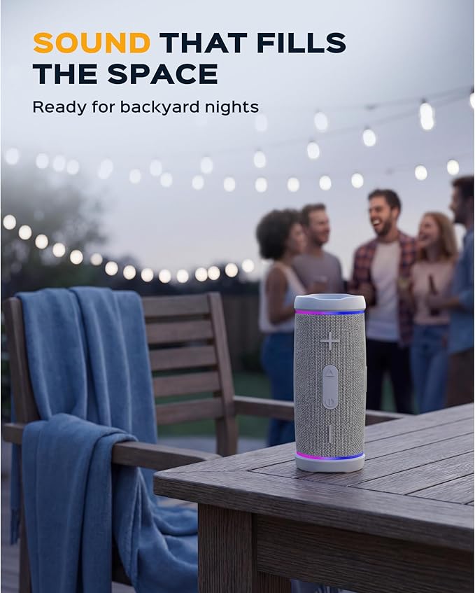 TREBLAB HD77 – Waterproof Bluetooth Speaker, 25W Loud 360° Sound, Deep Bass, IPX7, TWS Pairing, RGB Lights, 20H Battery, Portable Wireless Speaker for Outdoor, Beach, Camping, Party, Travel