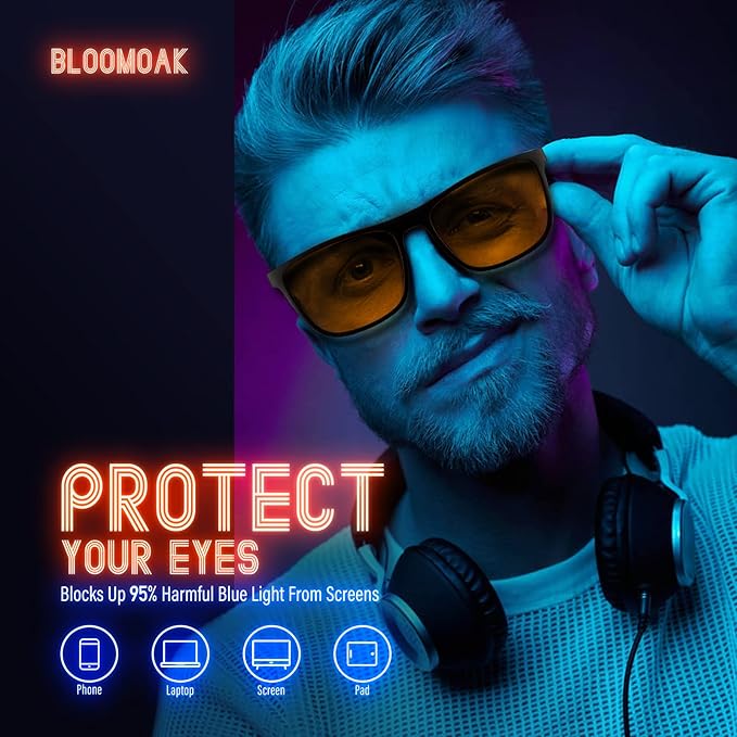 Bloomoak 100% Red Lens Blue Green Light Blocking Glasses- Dual AR Coatings Sleep Glasses Before Bed - Anti Glare, Fatigue