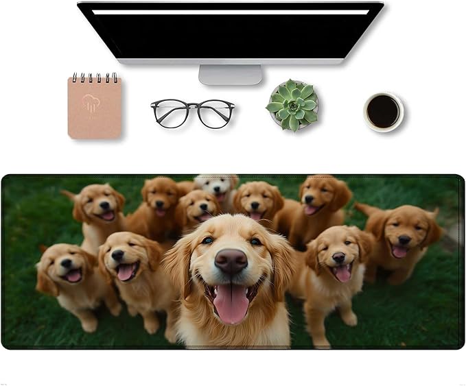 Large Golden Retriever Mouse Pads for Desk, Cute Dog Extended Gaming Mouse Pad with Stitched Edges,Non-Slip Natural Rubber Base,Waterproof Computer Mouse Pad Keyboard Mat