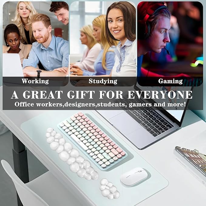 Mouse Pad with Wrist Rest, Soft Cloud Gel Keyboard Mouse Pad Set with Hand Wrist Support, Cute Non Slip Office Desk Accessories for Comfort/Pain Relief/Computer/Laptop (Green Cloud)