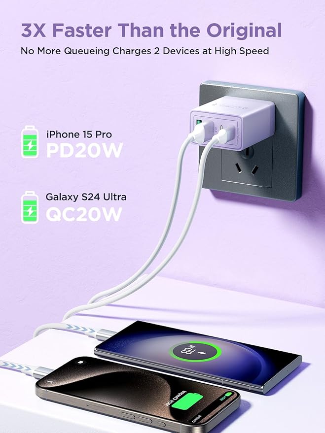USB C Wall Charger, 40W 4-Port Fast USB C Charger Block Dual Port PD + QC Wall Plug Multiport Type C Charging Block for iPhone 17 16 15 14 13 12 11 Pro Max XS XR 8, iPad, Samsung Phone, Tablet