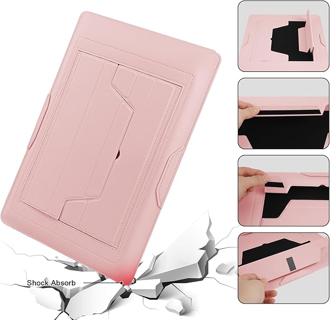 HoYiXi 15.6" Laptop Sleeve Case PU Leather with Stand Compatible with MacBook Pro 16/15.4'' MacBook Pro 15, Mac Air 15/ Dell, Matebook,Asus,15-16'' Laptop Bag,(Patent Pending),Pink
