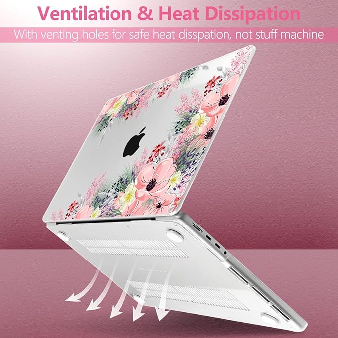 Batianda for MacBook Pro 14 Inch Case 2026-2021 Release M5 M4 M3 M2 M1 Pro/Max, 1.2mm Slim Graphic Hard Shell Cover with Keyboard Cover, Screen Protector 4-in-1 Bundle, Beautiful Floral