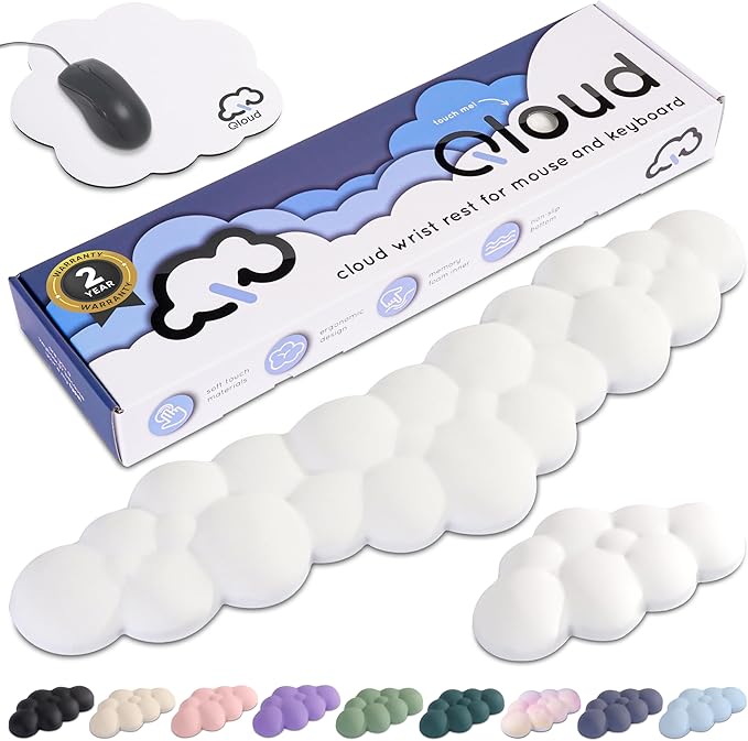 Create-ables Qloud Cloud Wrist Rest Keyboard Wrist Rest for Computer Keyboard Pad, Cloud Keyboard Wrist Rest, Wrist Pad for Keyboard, Memory Foam, Non Slip Base, Comes with Mouse Pad - White