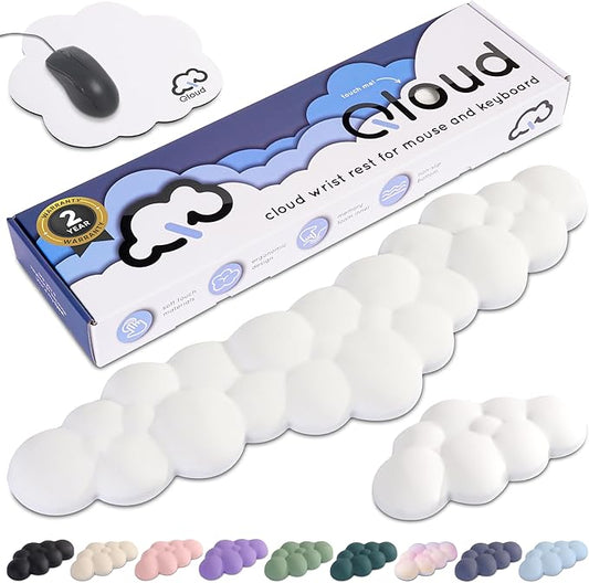 Create-ables Qloud Cloud Wrist Rest Keyboard Wrist Rest for Computer Keyboard Pad, Cloud Keyboard Wrist Rest, Wrist Pad for Keyboard, Memory Foam, Non Slip Base, Comes with Mouse Pad - White