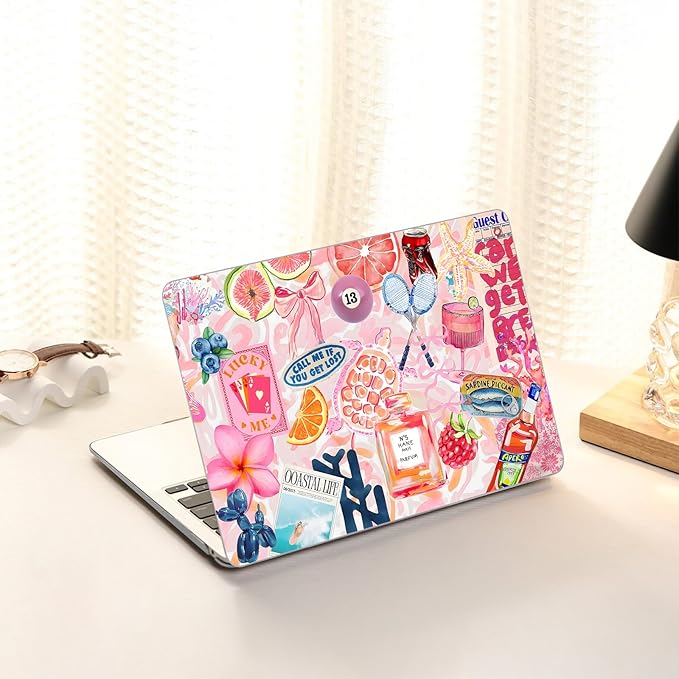 AKIT Compatible with MacBook Air 13 Inch Case M1 2022 2021 2020 2019 2018 A2337 A2179 A1932, Pattern Hard Shell Laptop Case+Screen Protector+Keyboard Cover for Mac Book Air 13.3 Inch, SumPink