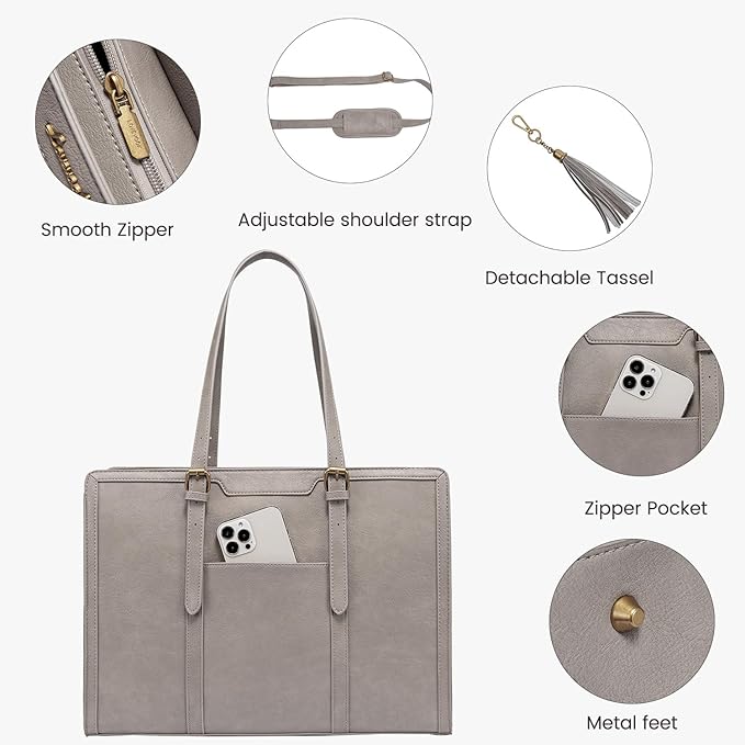 LOVEVOOK Laptop Bag for Women Vintage Leather Laptop Tote 15.6 inch Large Capacity Computer bag with Clutch Purse for Work