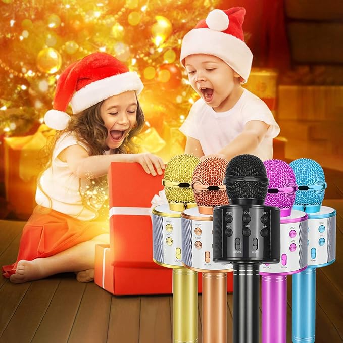 Best Gifts for Kids, Wireless Karaoke Microphone Bluetooth for Birthday Gifts for 4-12 Year Old Girls Boys for Girls Age 4-12 Christmas Xmas Stocking - Black
