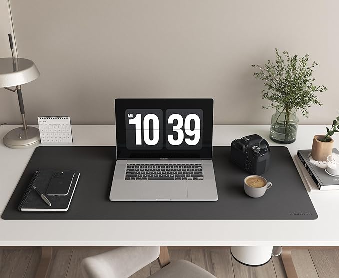 RENMTURE PU Mouse Pad, Faux Leather Large Desk Pad, Home Work Office Accessories, Non-Slip Desk Mat, Waterproof Gaming Pad Desk Blotter (32"x16", Black)