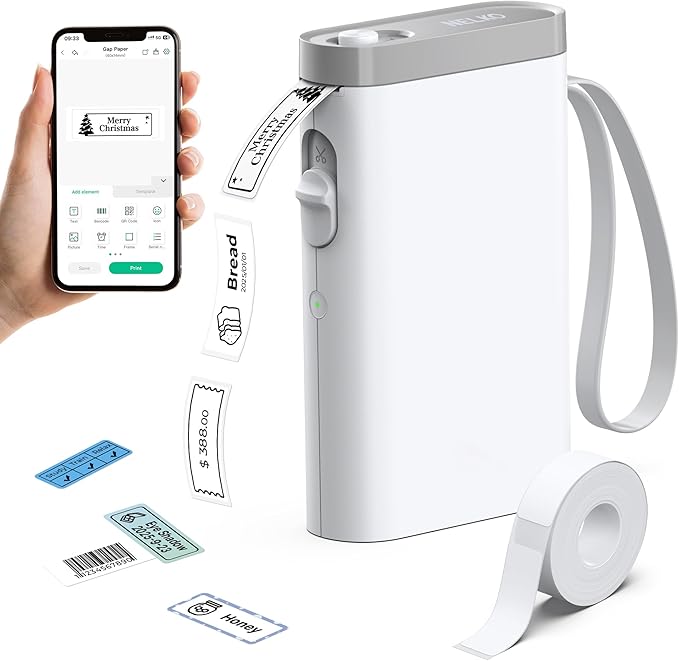 Nelko 2.0 P21 Label Maker, Bluetooth Label Makers, Wireless Mini Label Maker Machine with Tapes, Inkless Portable Label Maker, Multiple Templates for Home, Kitchen, School, Office Organization, White