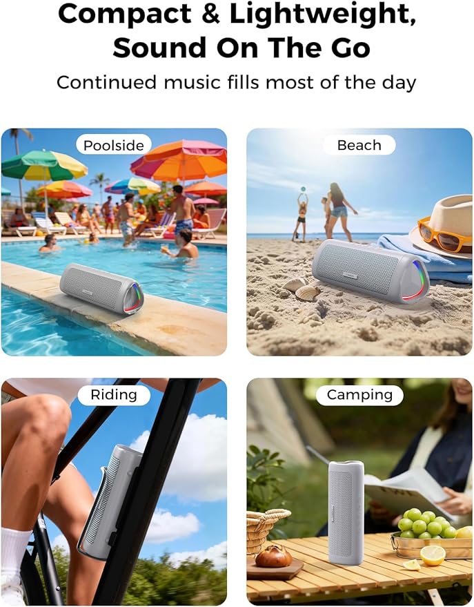 Bluetooth Speaker with HD Sound, Portable Wireless, IPX5 Waterproof, Up to 20H Playtime, TWS Pairing, BT5.3, for Home/Party/Outdoor/Beach, Electronic Gadgets, Birthday Gift (Grey)
