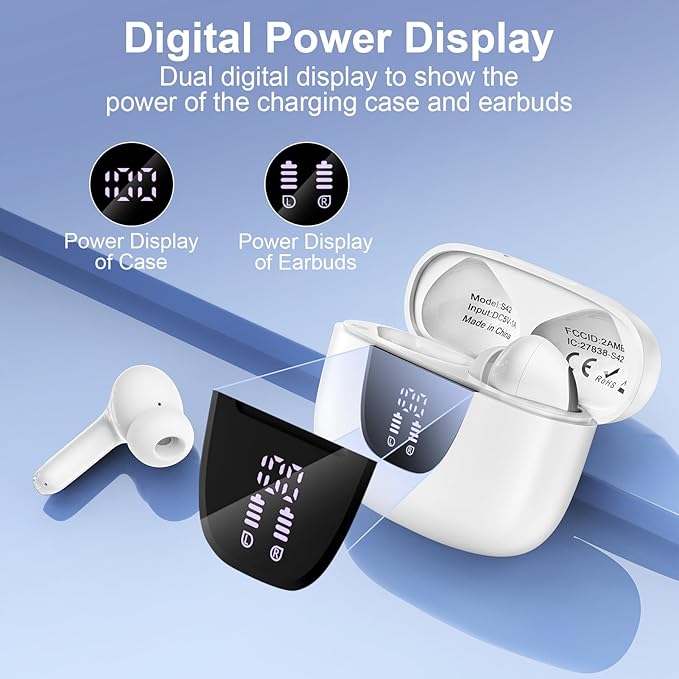 Wireless Earbuds for Samsung Galaxy S26 S25 Ultra, Bluetooth 5.3 Headphones Bass Stereo Noise Canceling Ear Buds with Mic LED Display, IPX7 Waterproof in Ear Earphones for Phone Laptop Sports Workout