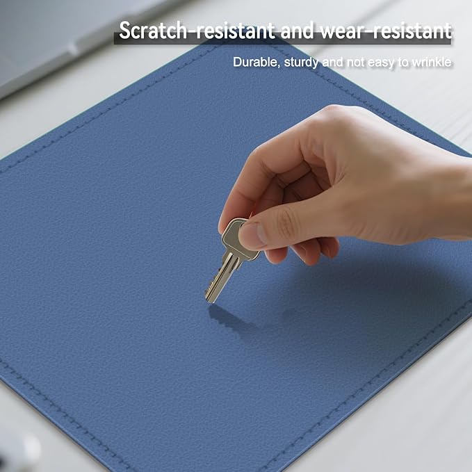 Dual Sided Leather Desk Mat - Waterproof Desk Pad - Ideal for Large Mouse Pad and Desk Mats on Top of Desks (Blue, 11"*8")