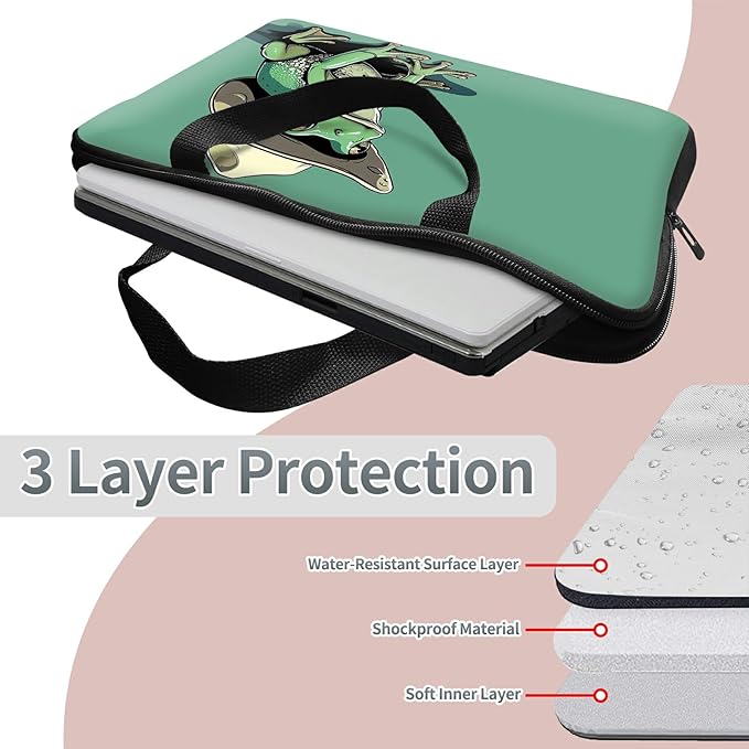 Universal Laptop Sleeve Tablet Case 12 inch, Green Frog Slim Carrying Case Durable Handbag Travel Laptop Bag for Surface Pro 9 8 7/Laptop Go 2 3, MacBook Air 11/12