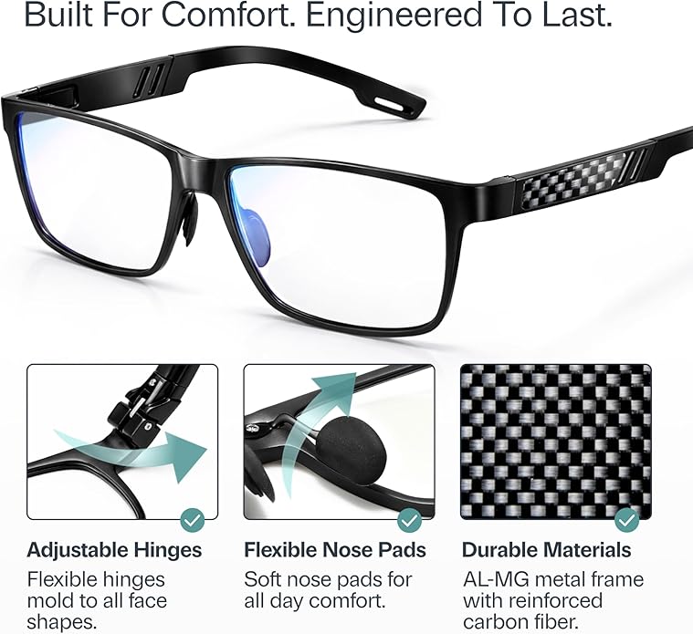 IBOANN Blue Light Glasses for Men - Lightweight Al-Mg Metal, Gaming Computer Blocking Glasses, Eye Protection Anti Eyestrain