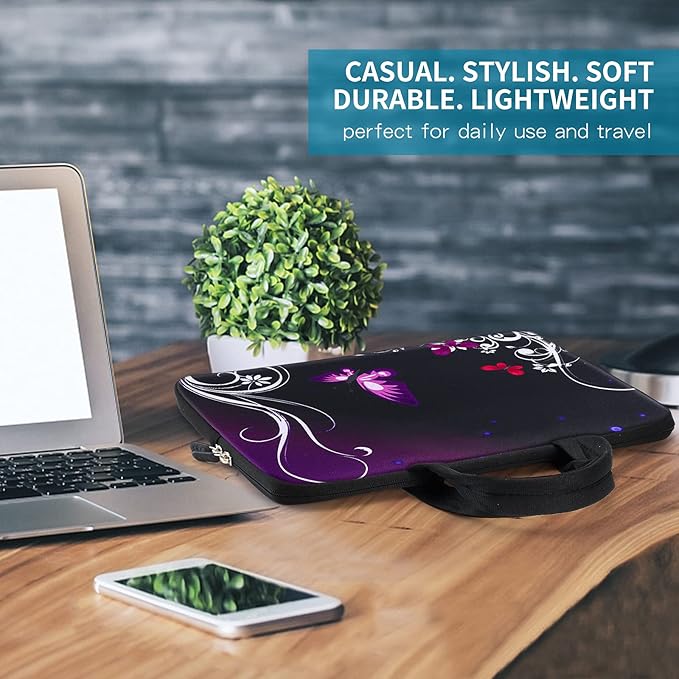 iColor 14 15 15.4 15.6 inch Laptop Handle Bag Computer Protect Case Pouch Holder Notebook Sleeve Neoprene Cover Soft Carring Travel Case for Dell Lenovo Toshiba HP Chromebook ASUS Acer Purple ICB-01