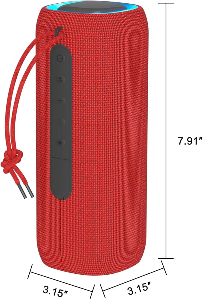 Bluetooth Speaker, Portable Wireless Clear Loud Stereo Sound IPX5 Waterproof with RGB Lights BT5.3 Long Playtime TWS Pairing,for Home Party Outdoor Beach,Great Gift Choice (Red)