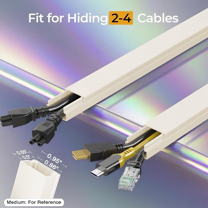 113.4in Cord Hider Kit, Cord Covers for 2-4 Wires on Wall, Self-Adhesive Cable Hider Wire Covers for Cords on Wall, Paintable Cord Hider for Walls Mount Tv, Cable Cover Raceway, W0.95 H0.55in, Beige - Image 2