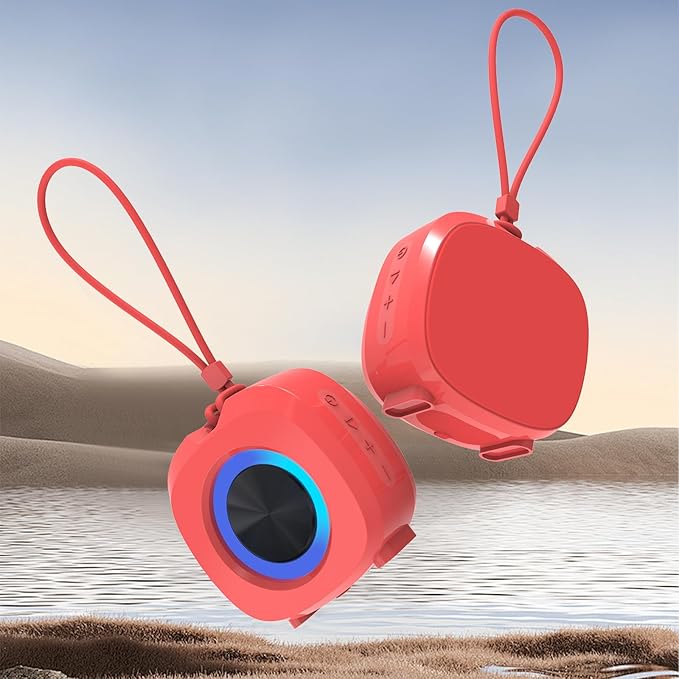 Speaker, Small Portable Bluetooth Wireless IPX5 Waterproof Shower Speaker,Loud Stereo Sound Deep Bass,Dual Pairing, RGB Lights,Long Playtime for Outdoor Party, Great Gift,1PC (Red)